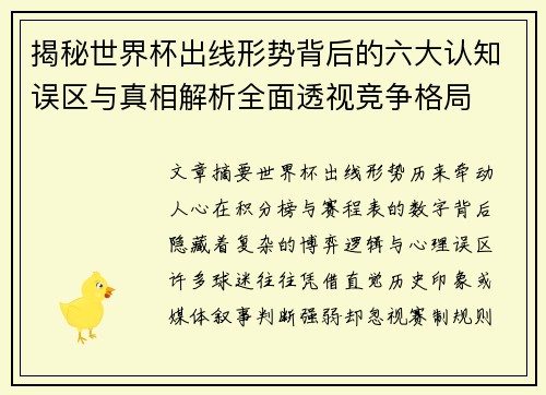 揭秘世界杯出线形势背后的六大认知误区与真相解析全面透视竞争格局