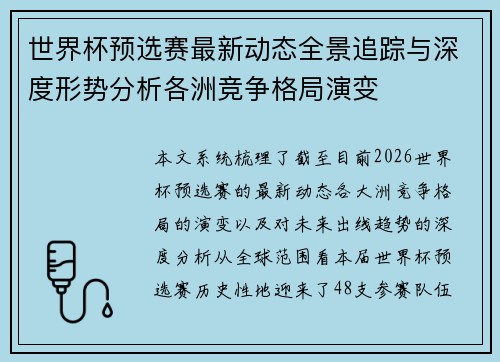 世界杯预选赛最新动态全景追踪与深度形势分析各洲竞争格局演变